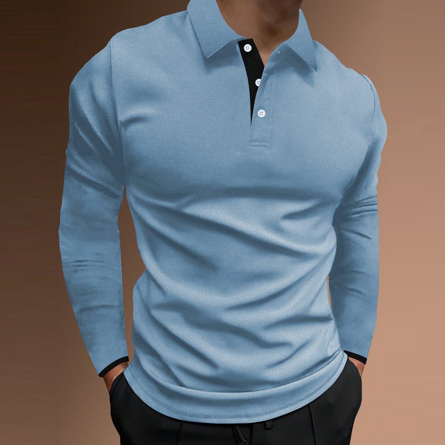 Herren elegantes Langarm-Polohemd mit strukturiertem Gewebe ModeGeist