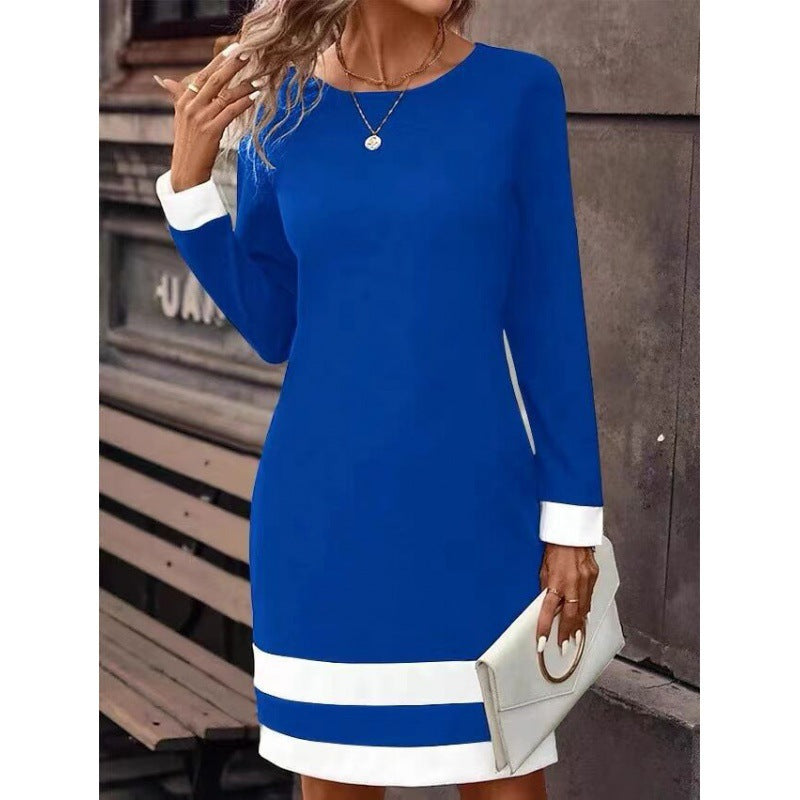 Damen Elegantes Kleid mit kontrastierenden Ärmelabschlüssen und Saum ModeGeist