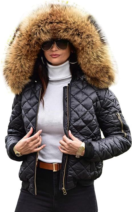 Damen gesteppte Winterjacke mit luxuriösem Pelzkragen ModeGeist