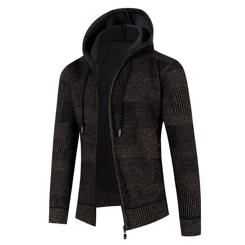 Herren Strickjacke mit gefütterter Kapuze und modernem Waffelmuster ModeGeist