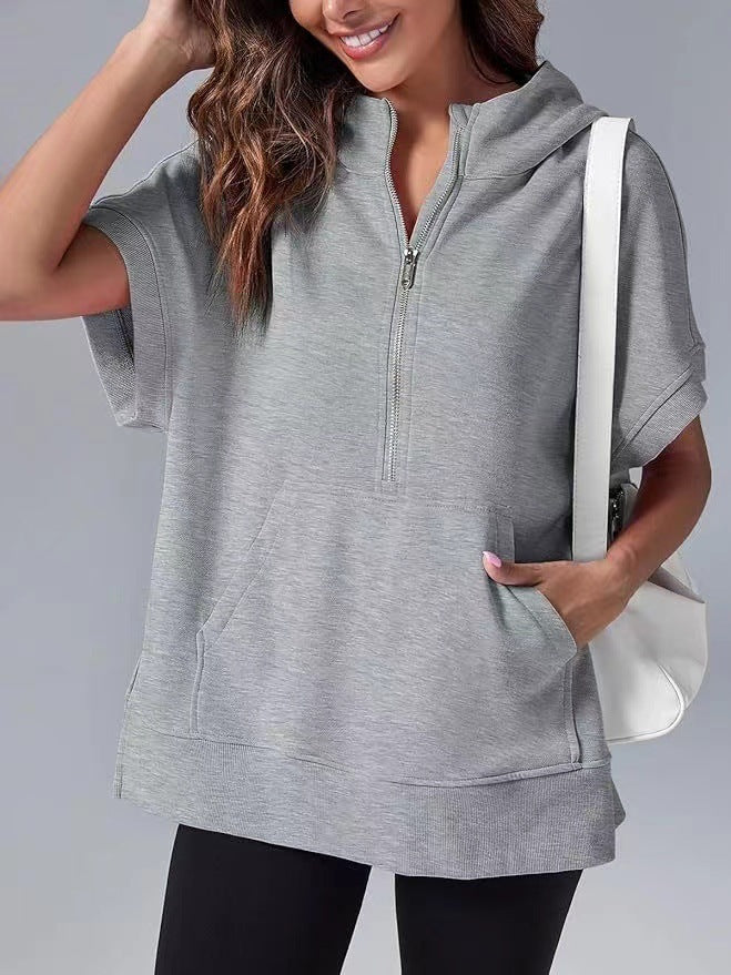 Damen Lichtgewicht Kapuzenpullover mit halbem Reißverschluss und Taschen ModeGeist