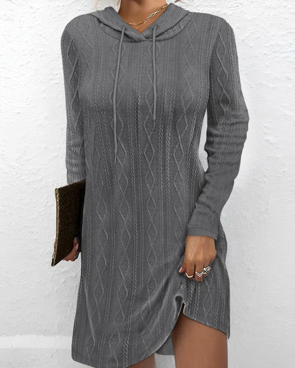 Damen Sweatkleid mit Kapuze und raffinierten Strickdetails ModeGeist
