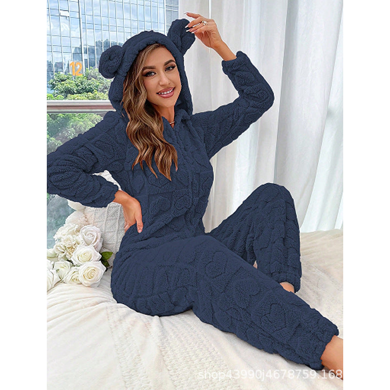 Damen Gemütlicher Fleece-Overall mit Kapuze ModeGeist