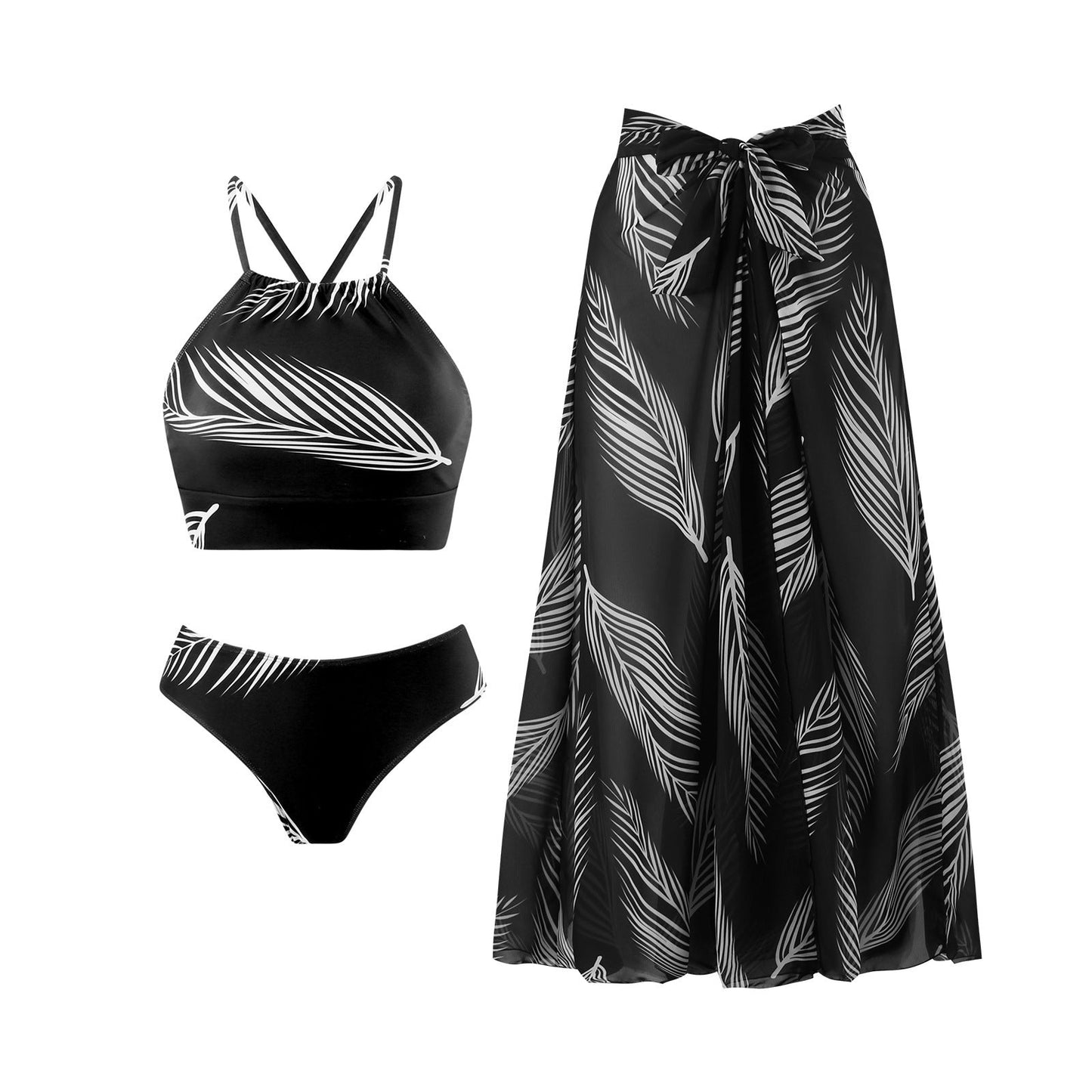 Bikini-Set mit Wickelrock und Blätter-Design von MODEGEIST