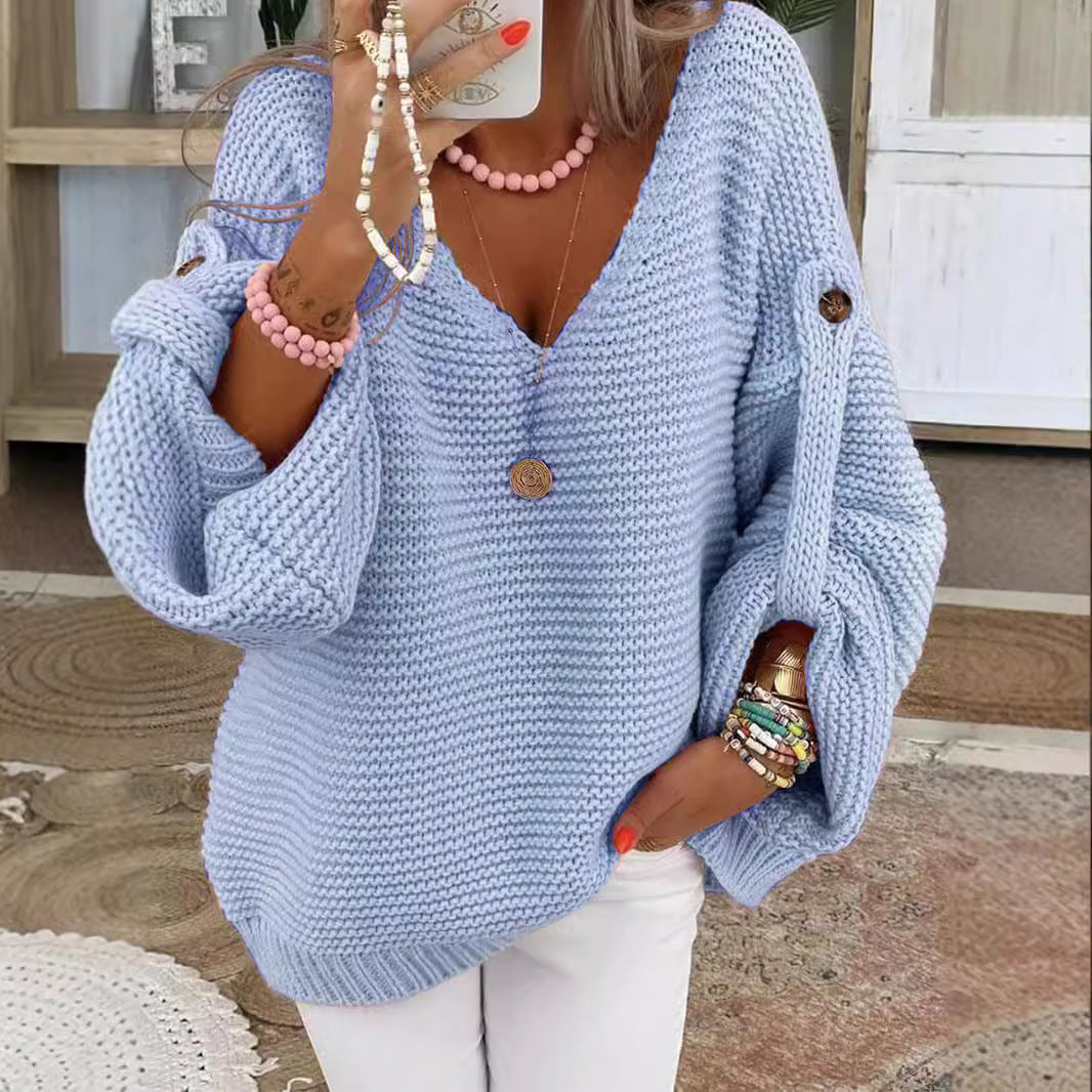 Damen Grober Strickpullover mit V-Ausschnitt ModeGeist