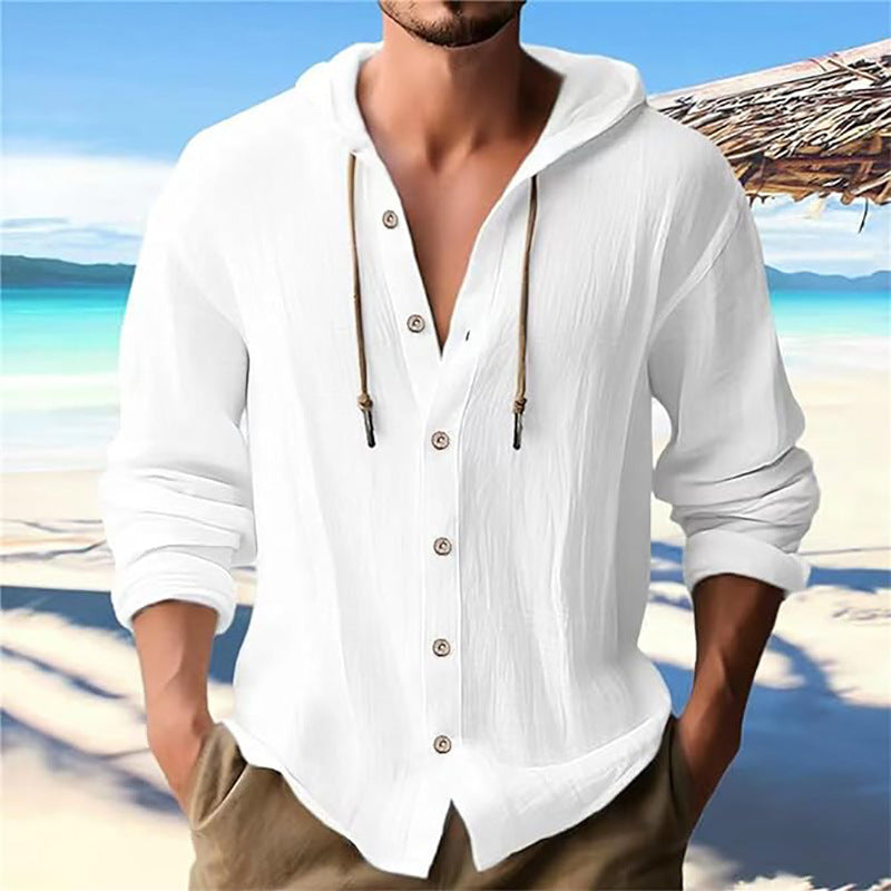 Herren lässiges Kapuzenshirt aus atmungsaktiver Baumwolle mit Knopfleiste und verstellbarem Kordelzug ModeGeist