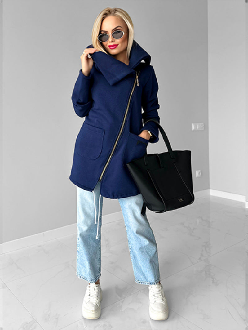 ModeGeist | Reißverschluss Revers Mid Length Fleece Sweatshirt Jacke