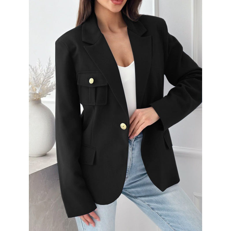 Damen klassische doppelt-knöpfte taillierte Blazer mit Taschen-Detail ModeGeist
