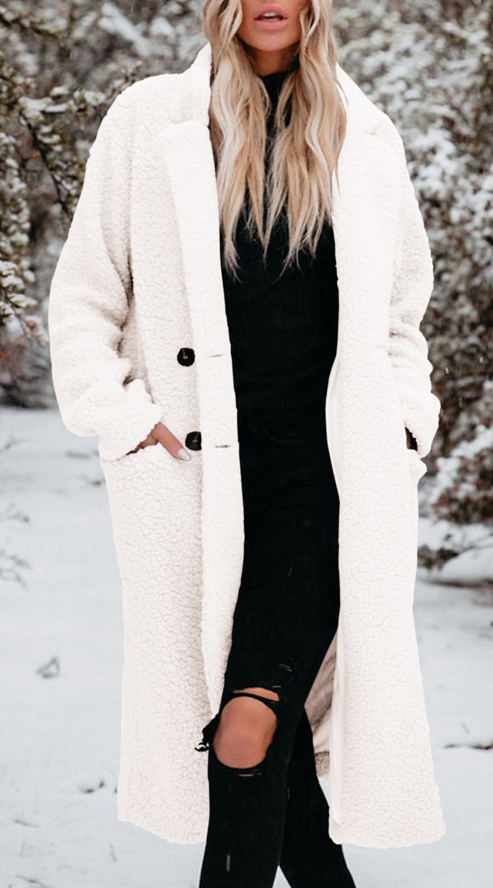 Damen Oversized Teddy-Mantel mit Knopfverschluss und praktischen Taschen ModeGeist