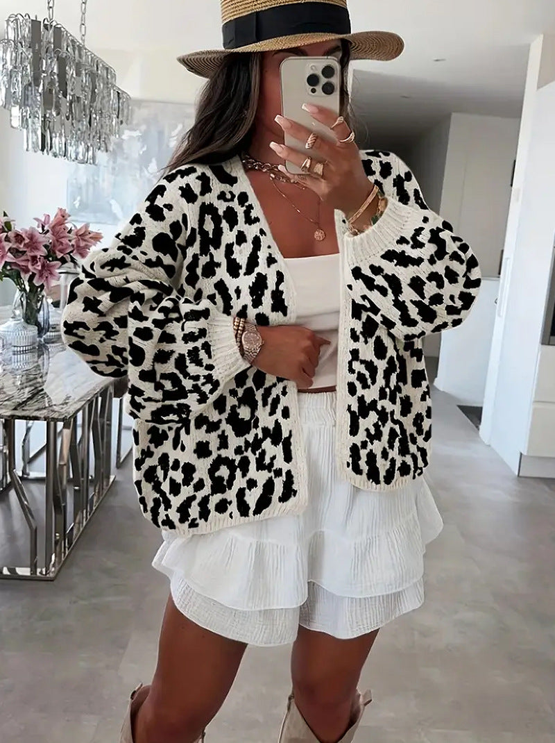 Damen lässiger Strickcardigan mit elegantem Leopardenmuster ModeGeist