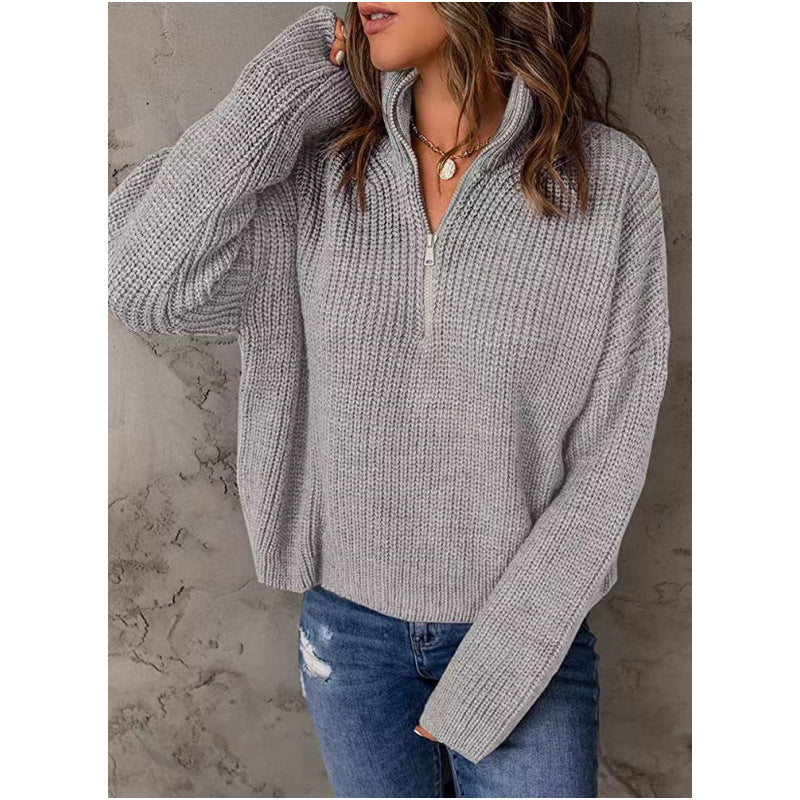Damen Strickpullover mit kurzem Reißverschluss ModeGeist