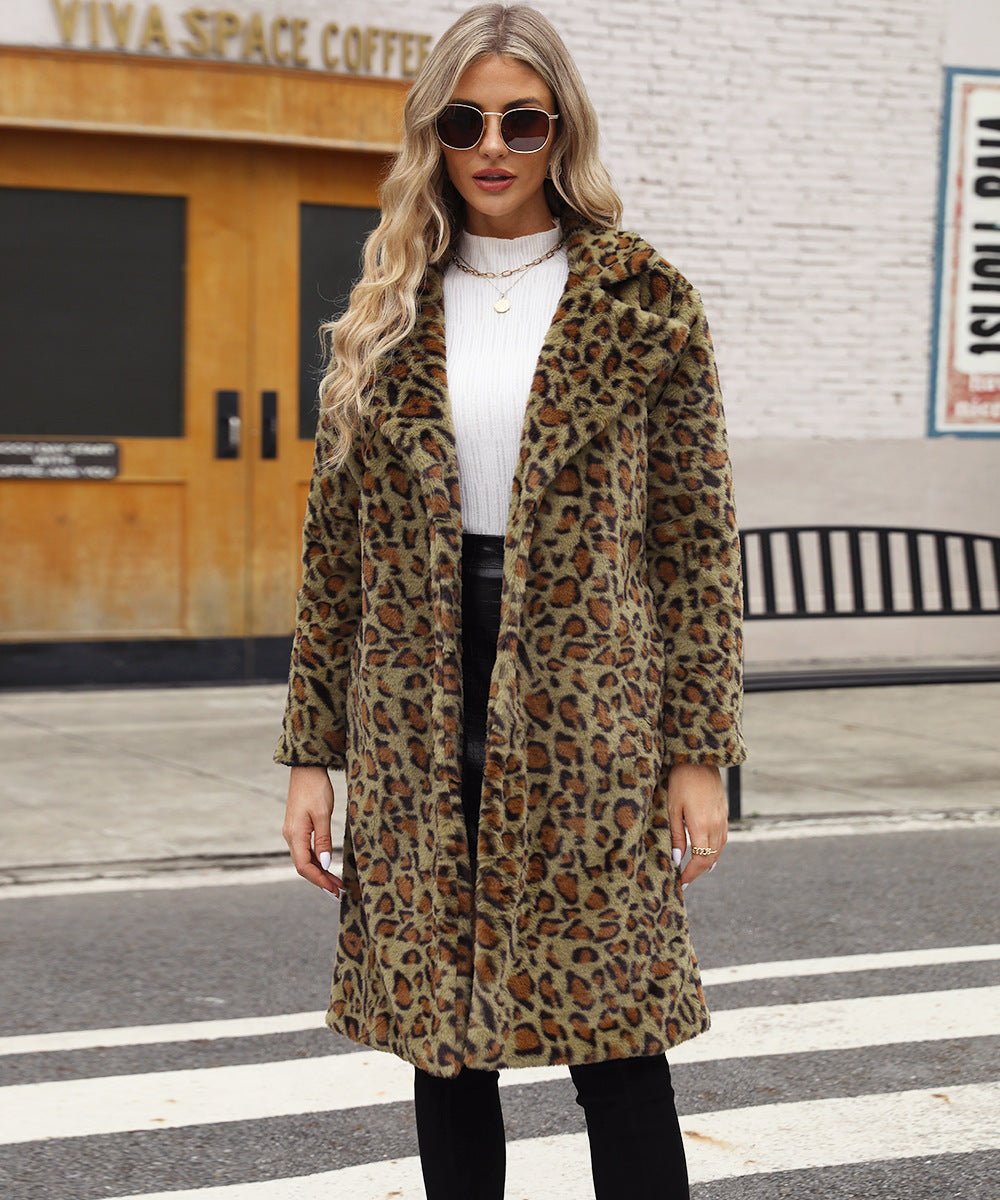 Damen Luxuriöser Kunstfellmantel mit Leopard-Design ModeGeist