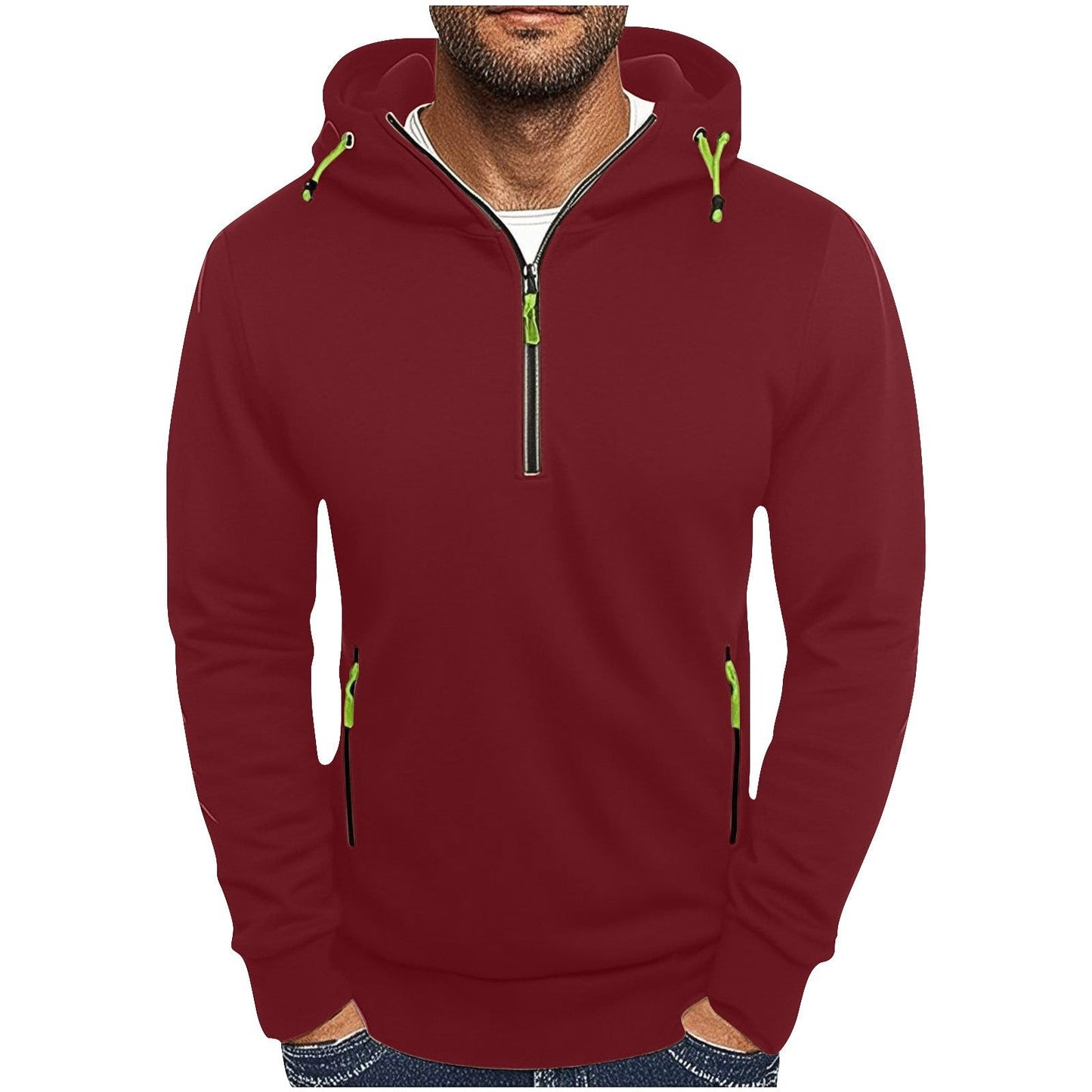 Herren modischer Kapuzenpullover mit zwei Taschen und halbem Reißverschluss ModeGeist