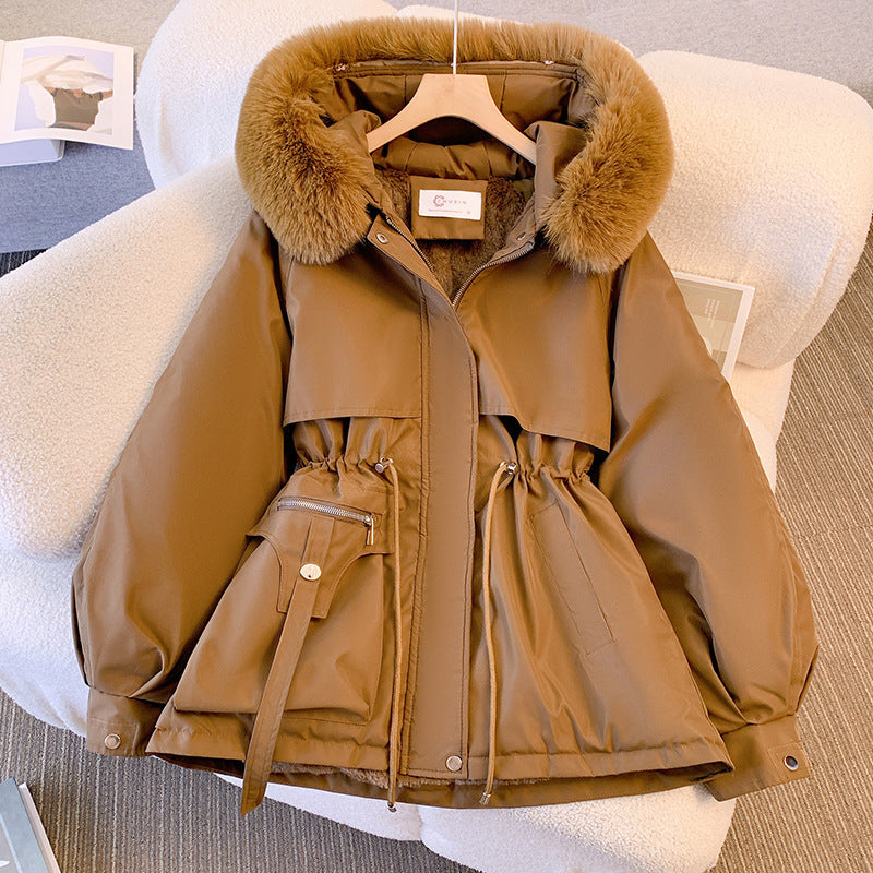 Damen elegante Winterjacke mit abnehmbarem Kunstpelzkragen ModeGeist