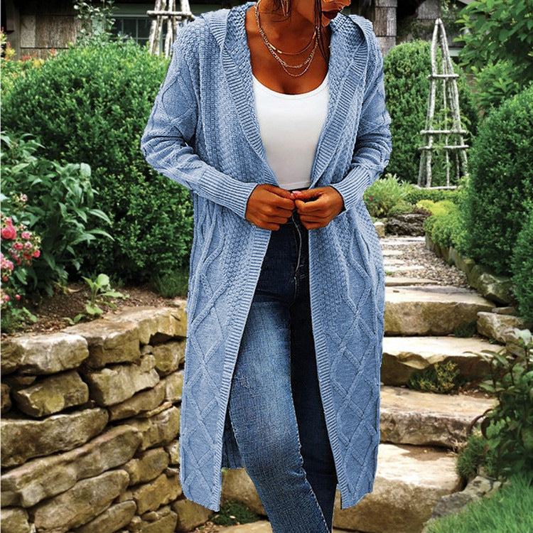 Damen Strick-Cardigan mit Kapuze und luxuriösem Zopfmuster ModeGeist