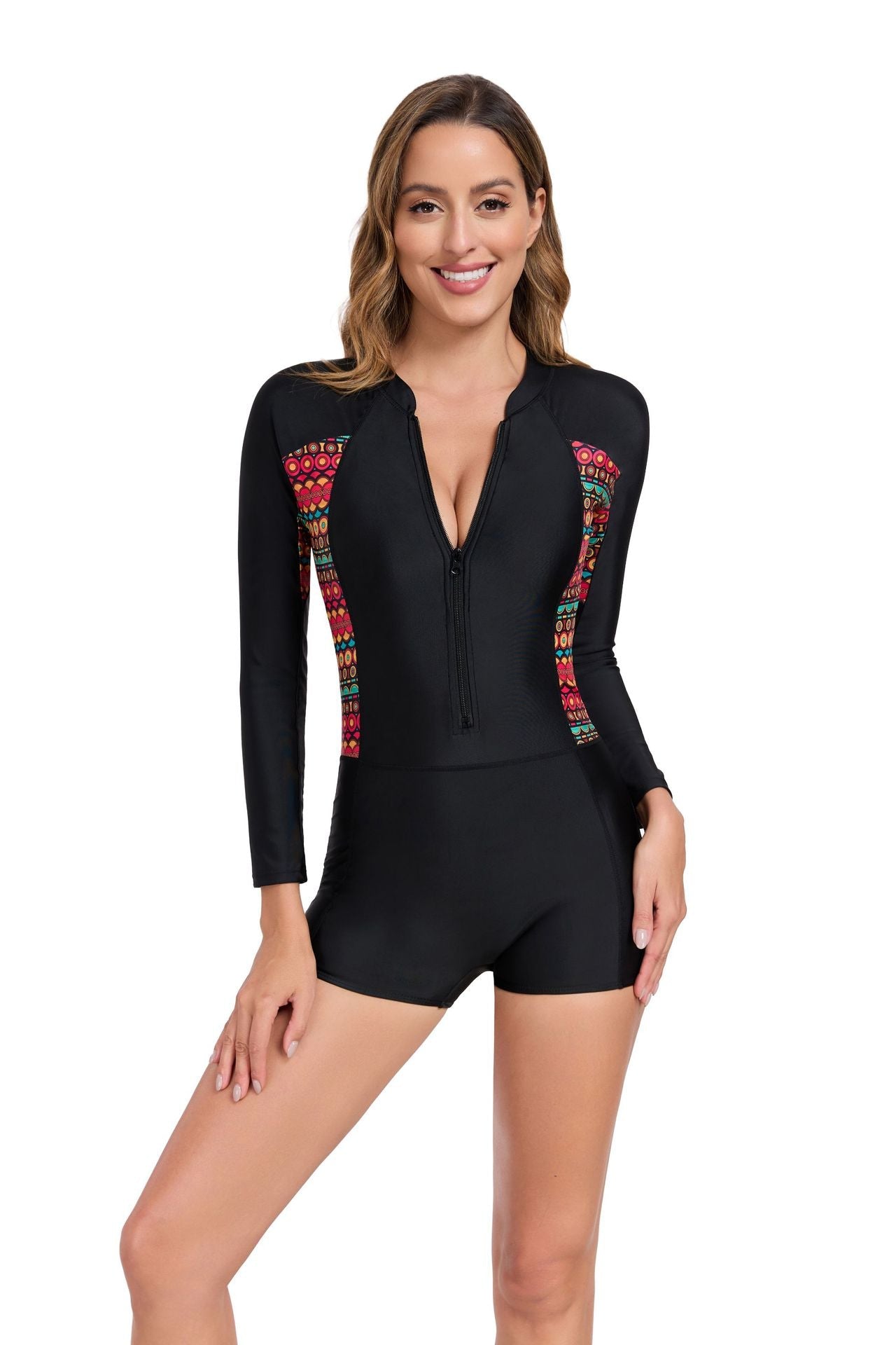 Sportlicher Damen-Neoprenanzug mit seitlichem Farbblockdesign und langen Ärmeln von MODEGEIST