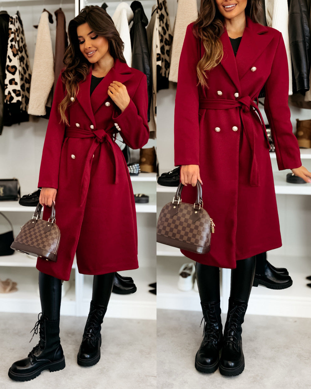 Damen Eleganter Trenchcoat mit taillierbarem Gürtel und Doppelreiher ModeGeist