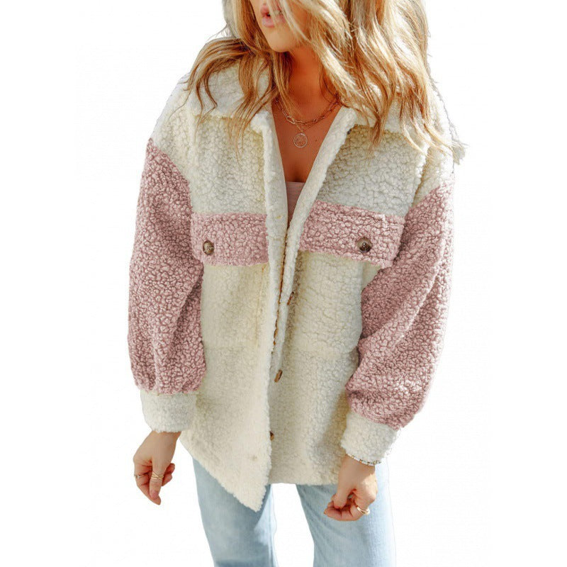 Damen Kuschelige Teddyjacke mit Kontrast-Ärmeln ModeGeist