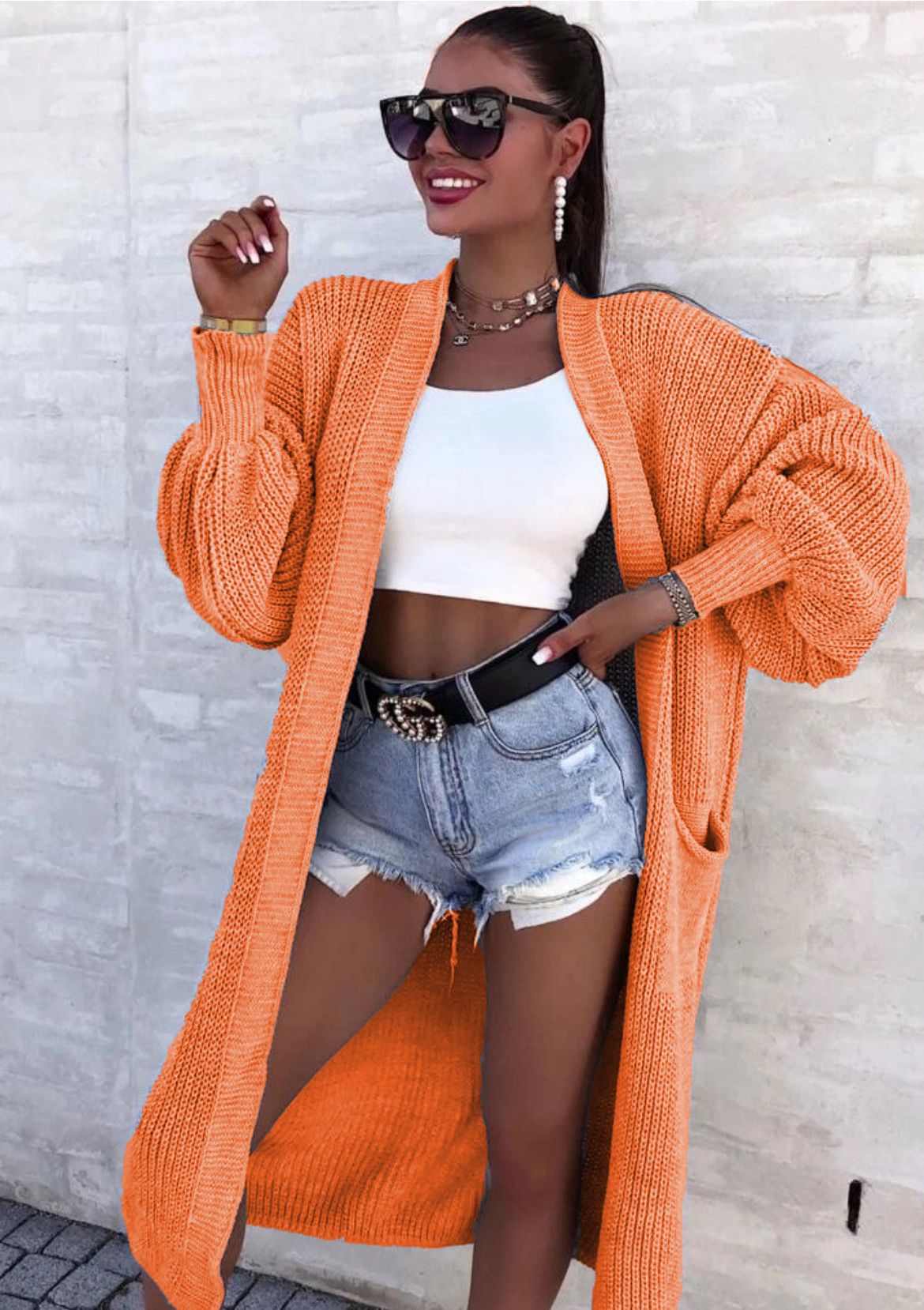 Damen Strickmantel mit weitem Schnitt und tiefen Taschen ModeGeist