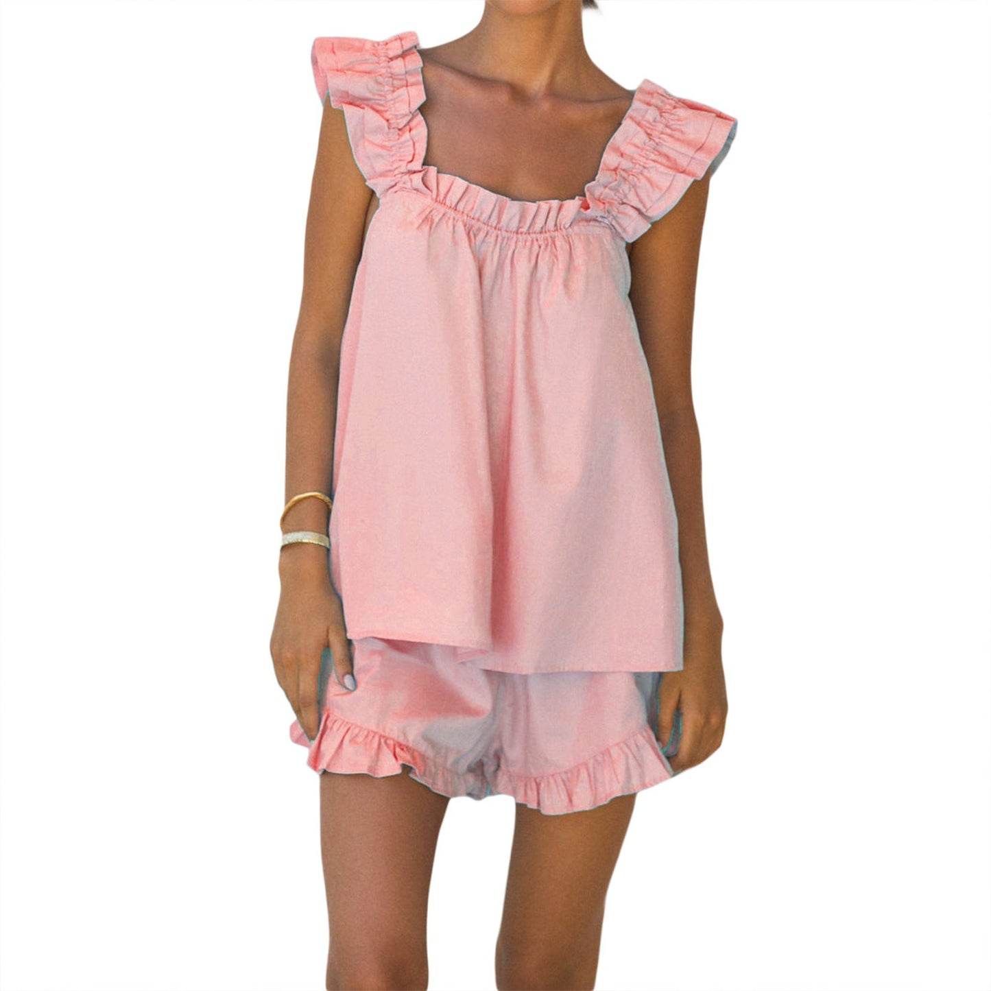 Damen luftiges Top mit Rüschendetails und lässigen Shorts ModeGeist