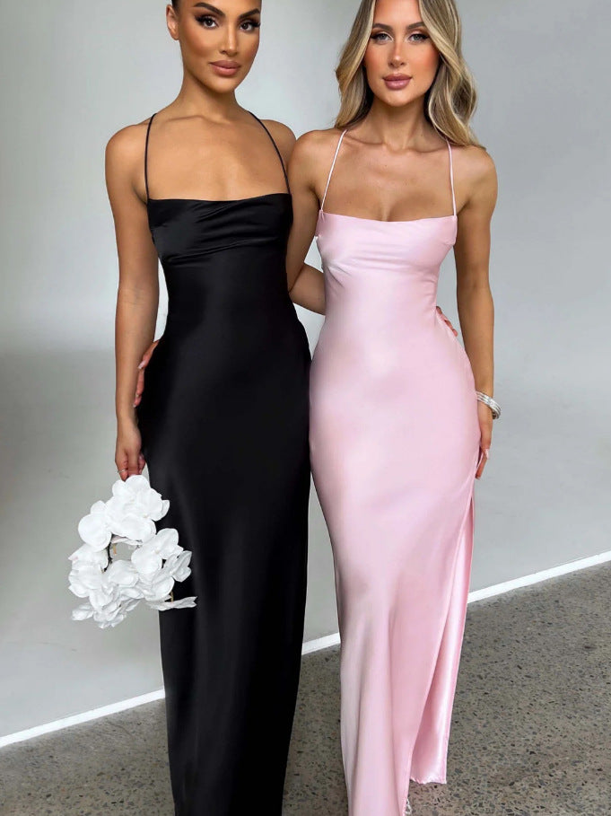 Damen Elegantes Maxikleid mit schmalen Spaghettiträgern und seitlichem Schlitz ModeGeist