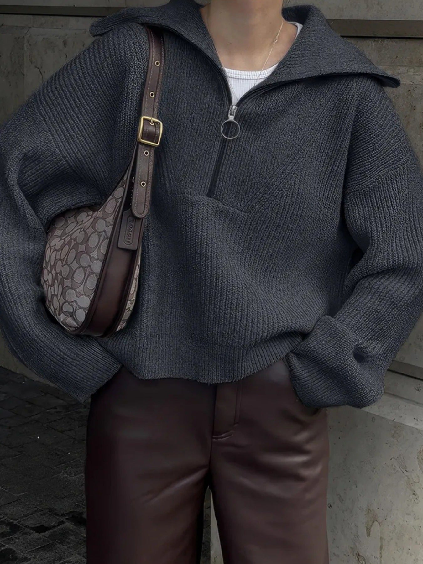 Damen Strickpullover mit Reißverschluss und lässigem Schnitt ModeGeist
