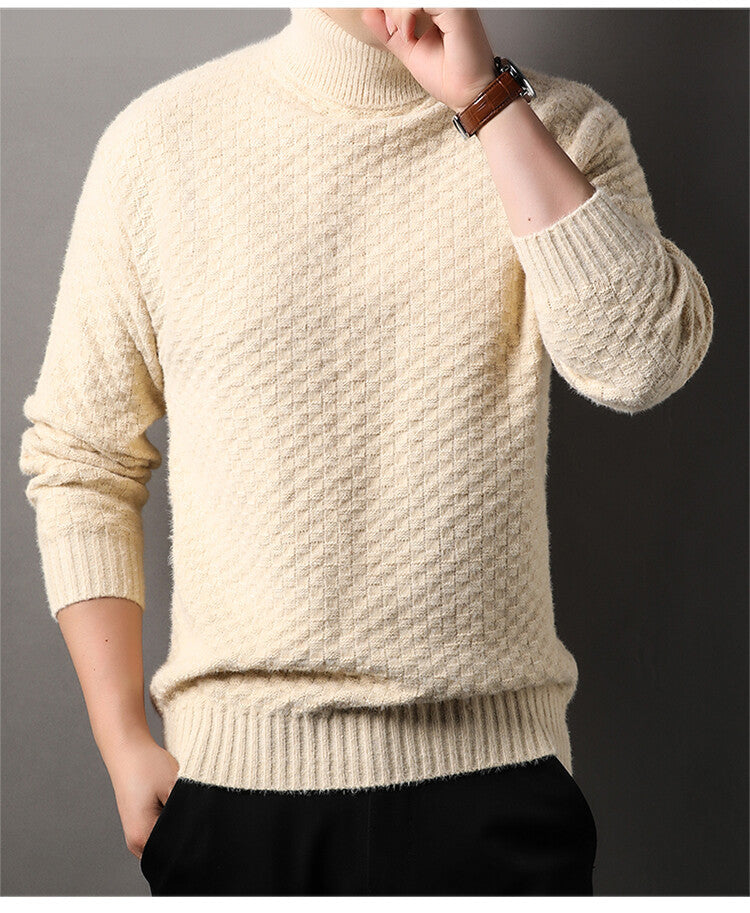 Herren Strickpullover mit hohem Kragen und strukturiertem Design ModeGeist