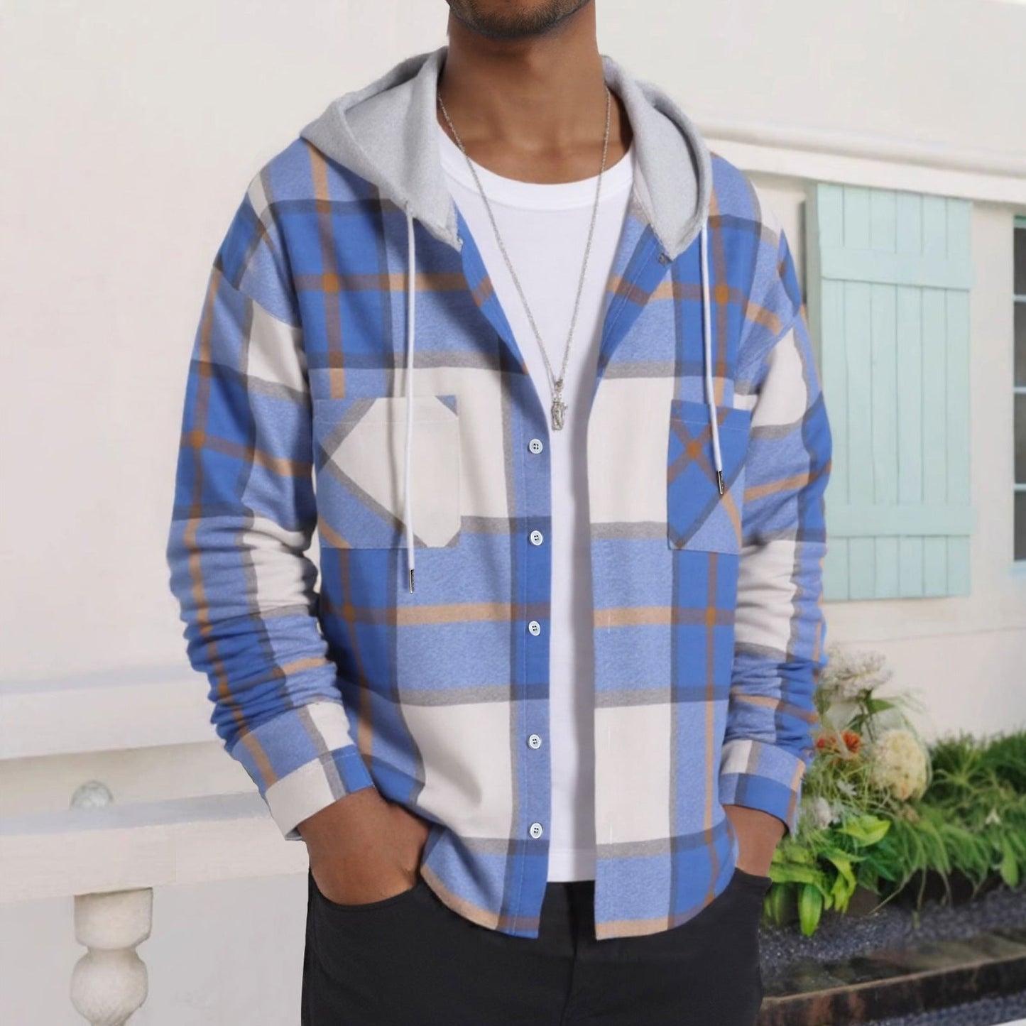 Herren Karierte Flanelljacke mit Hoodie und praktischen Taschen ModeGeist