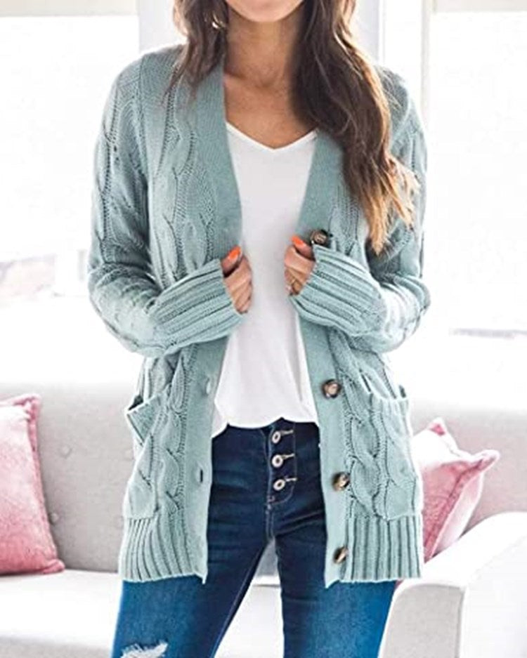 Damen Grobstrick-Cardigan mit aufwendigem Zopfmuster und praktischen Taschen ModeGeist