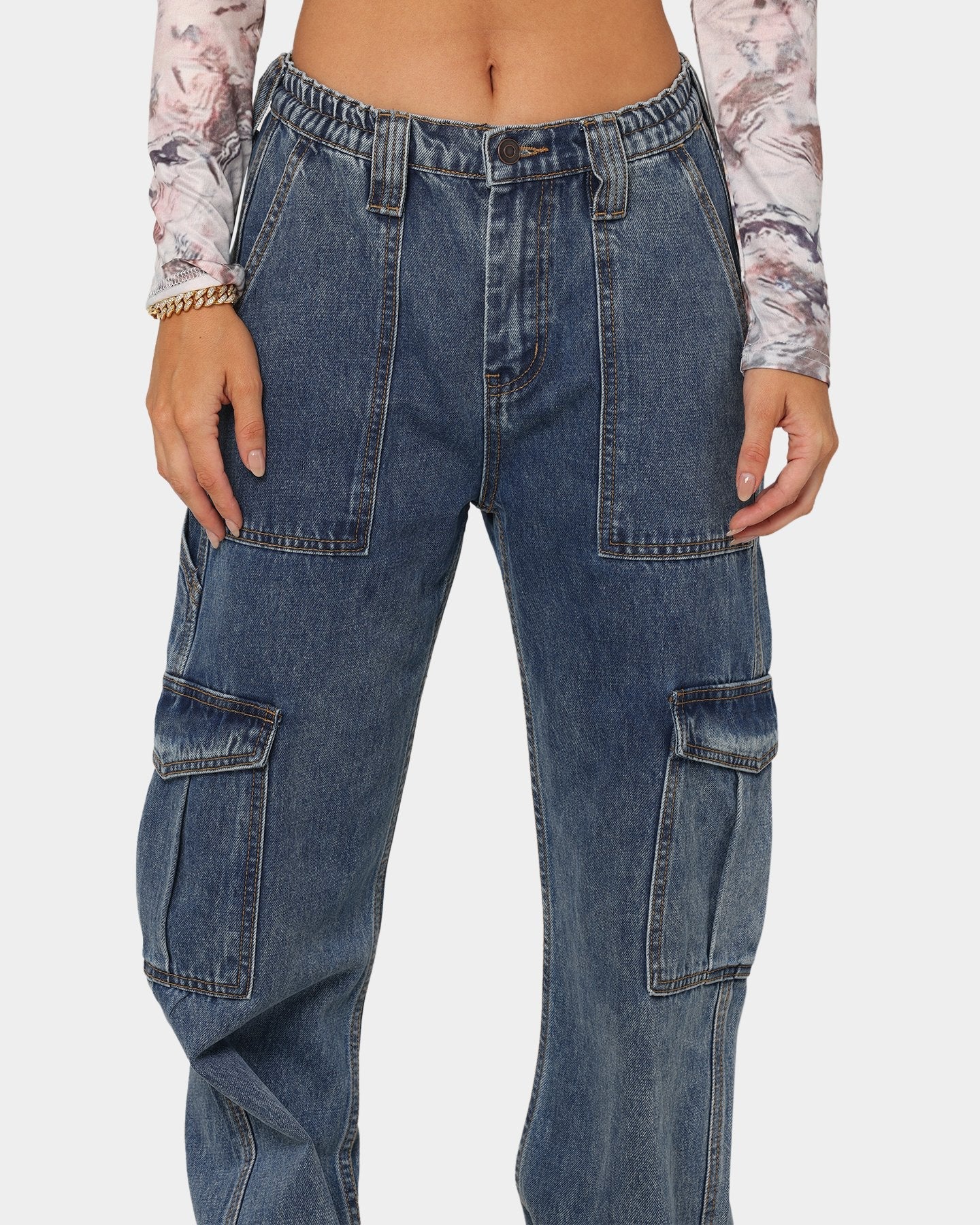 MODEGEIST Damenhose mit hohem Bund und vielen Taschen