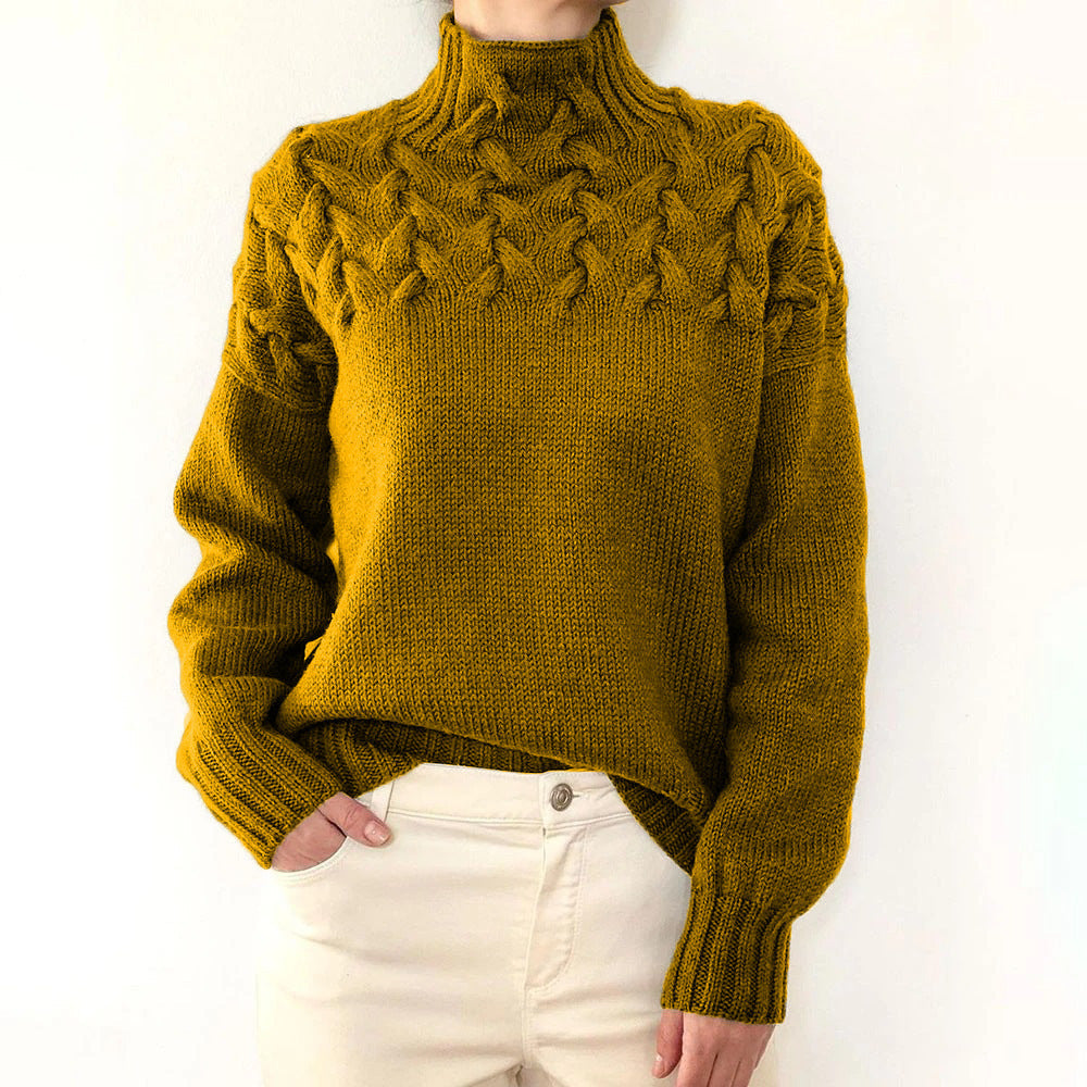Damen Strickpullover mit hochgeschlossenem Kragen und trendigem Zopfmuster ModeGeist