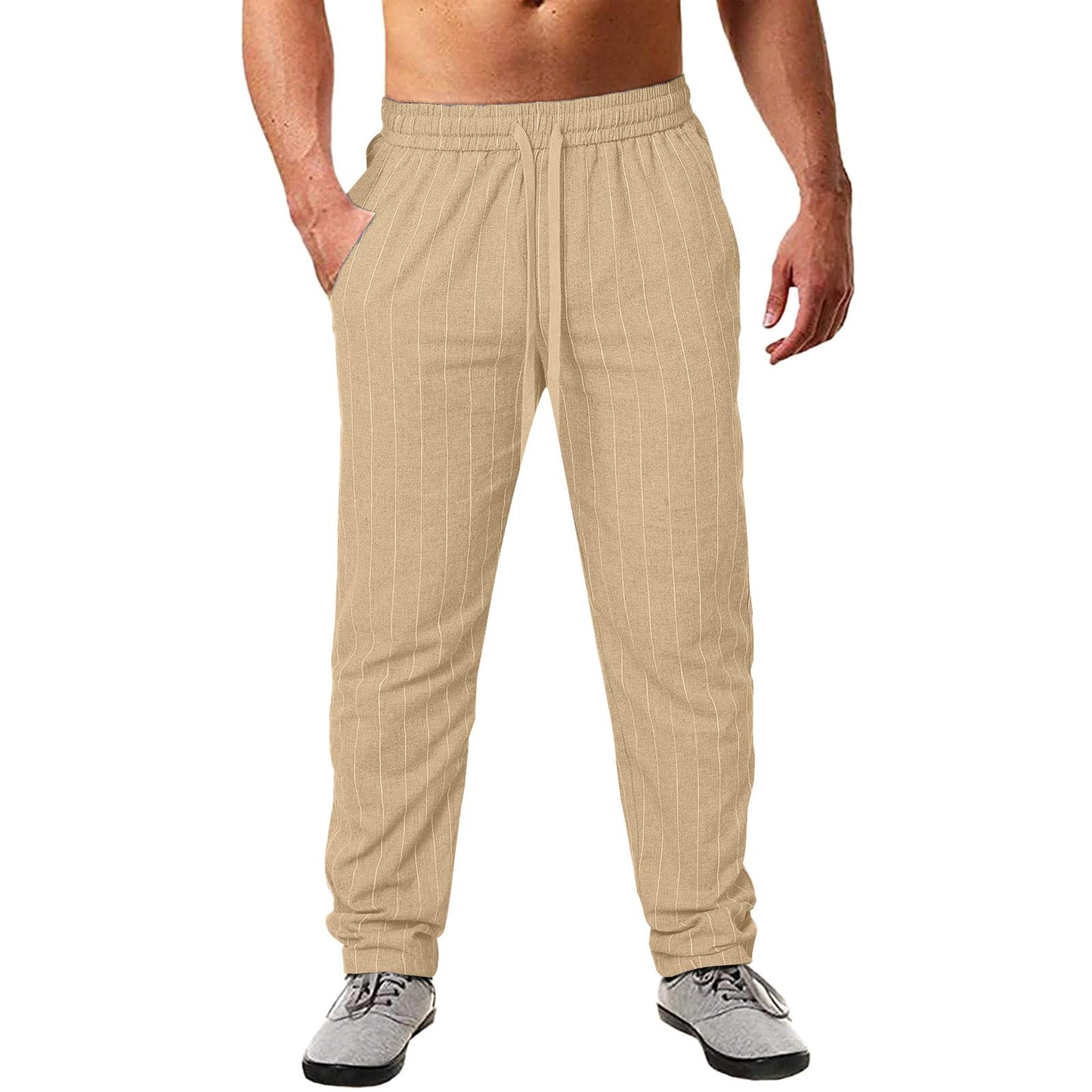 Herren lässige Streifen-Hosen aus Baumwollmix mit elastischem Bund und praktischen Eingrifftaschen ModeGeist