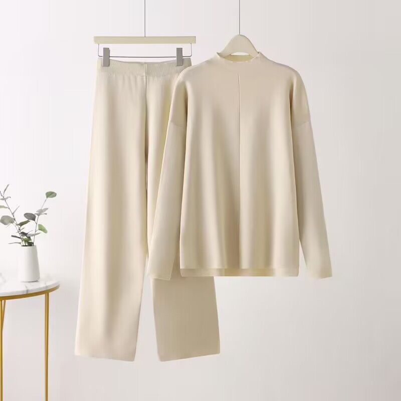 Damen elegantes Set aus langärmligem Oberteil und Palazzo-Hosen ModeGeist