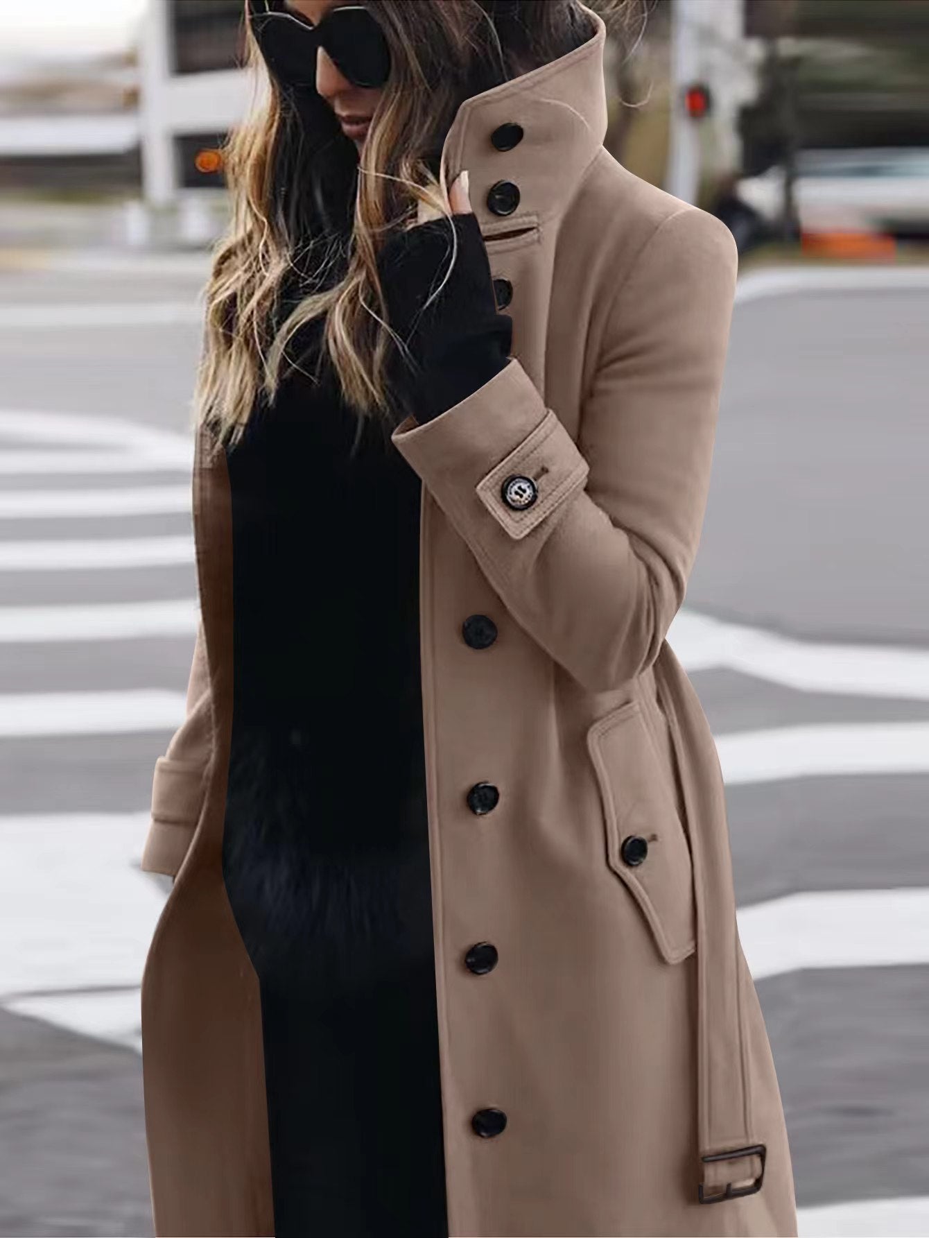 Damen lässiger eleganter Mantel mit hohem Kragen und praktischen Taschen ModeGeist