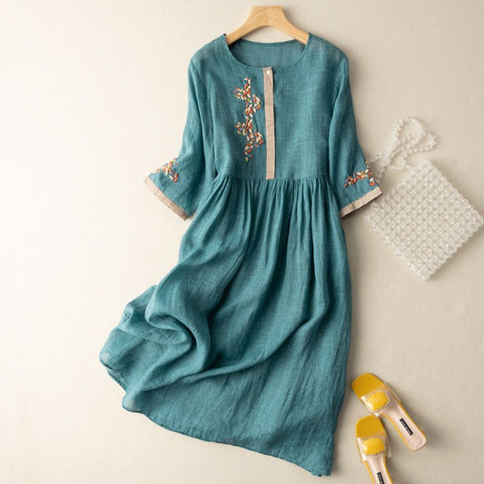 MODEGEIST Damen Midi-Kleid Stickerei Entspannt Weiß