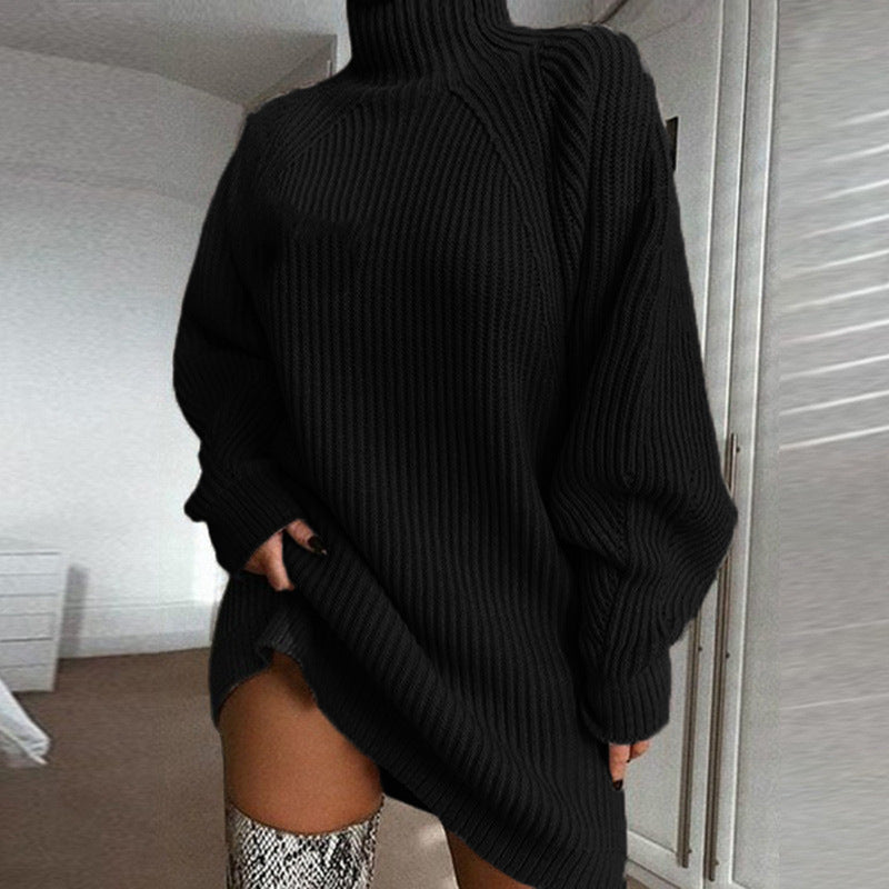Damen lässiger Strickpullover mit hohem Kragen und geripptem Design ModeGeist