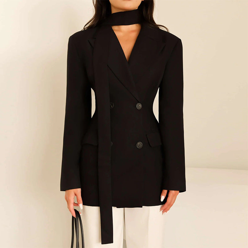 Damen eleganter taillierter Blazer mit Schal ModeGeist