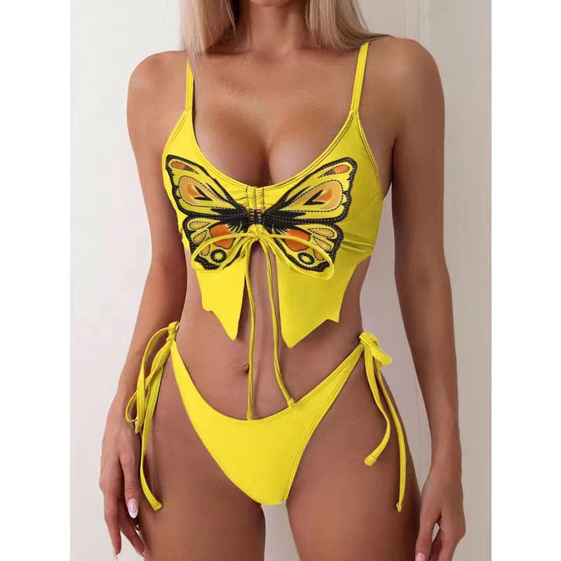 Modischer Damen-Bikini mit schönem Schmetterlingsmuster und verstellbaren Trägern