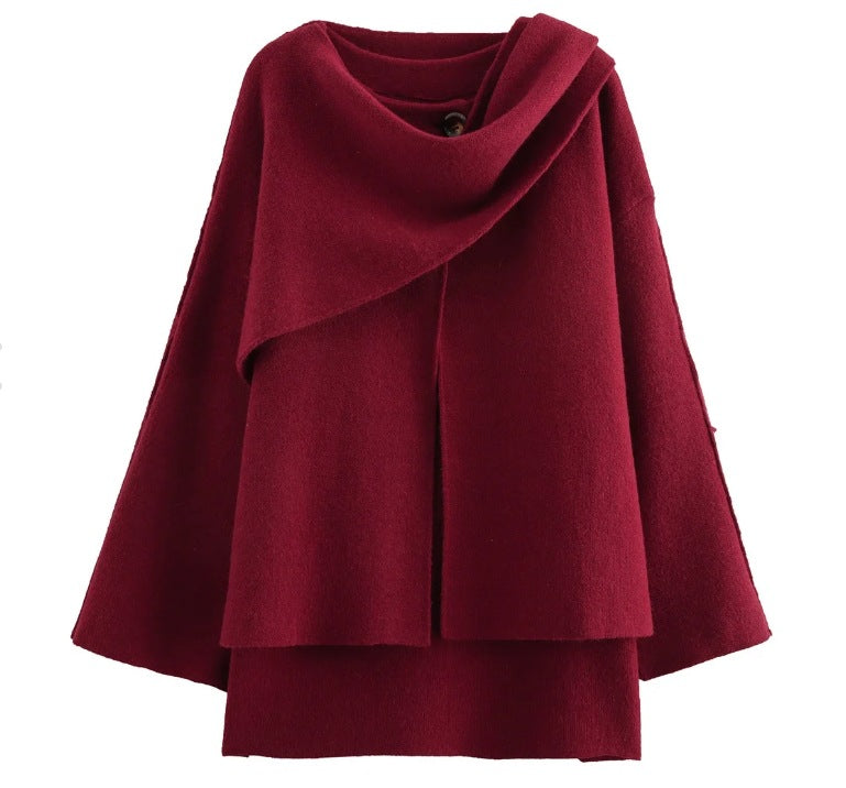 ModeGeist | Mantel - Oversized Fit - Gestrickte Textur - Asymmetrischer Schalkragen - Mittellang