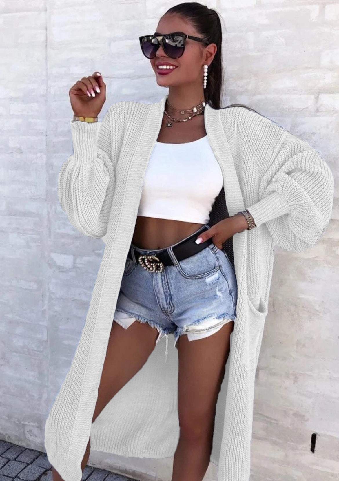 Damen Strickmantel mit weitem Schnitt und tiefen Taschen ModeGeist