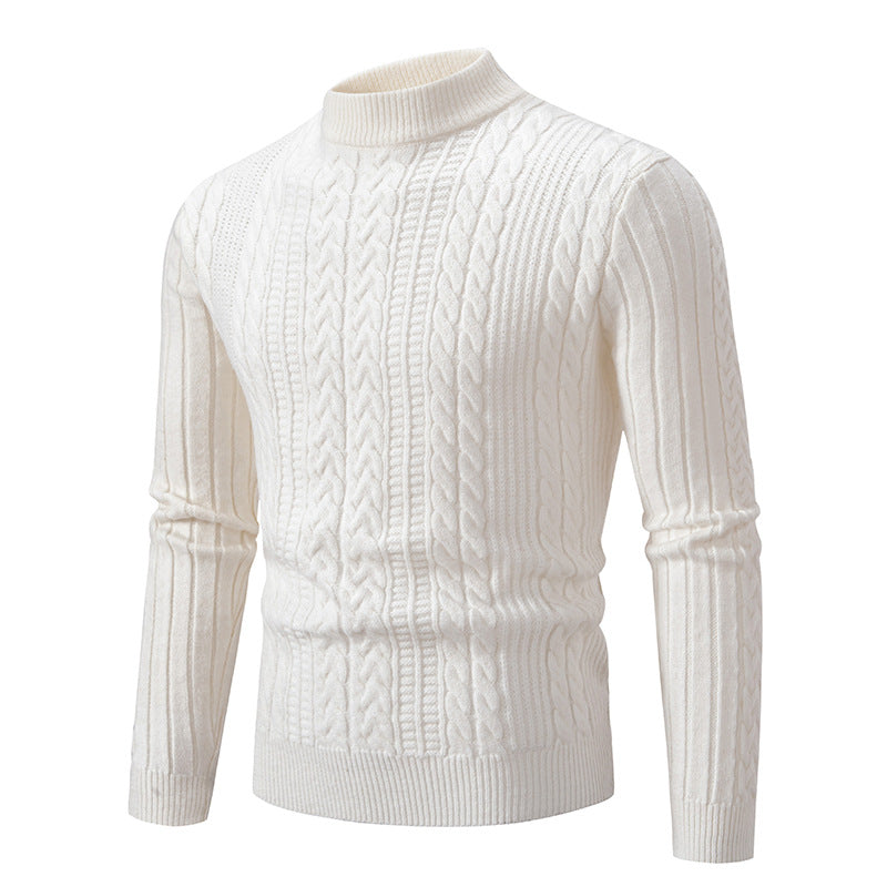 Herren Grobstrickpullover mit steigendem Kragen und Zopfmuster ModeGeist