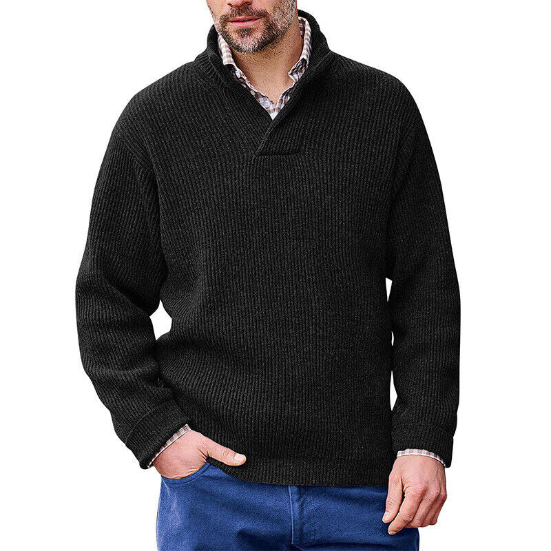 Herren Strickpullover mit modernem Stehkragen und feiner Rippstruktur ModeGeist
