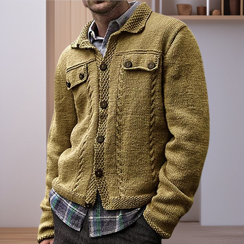 Herren Strickjacke mit Zopfmuster und praktischen Taschen ModeGeist