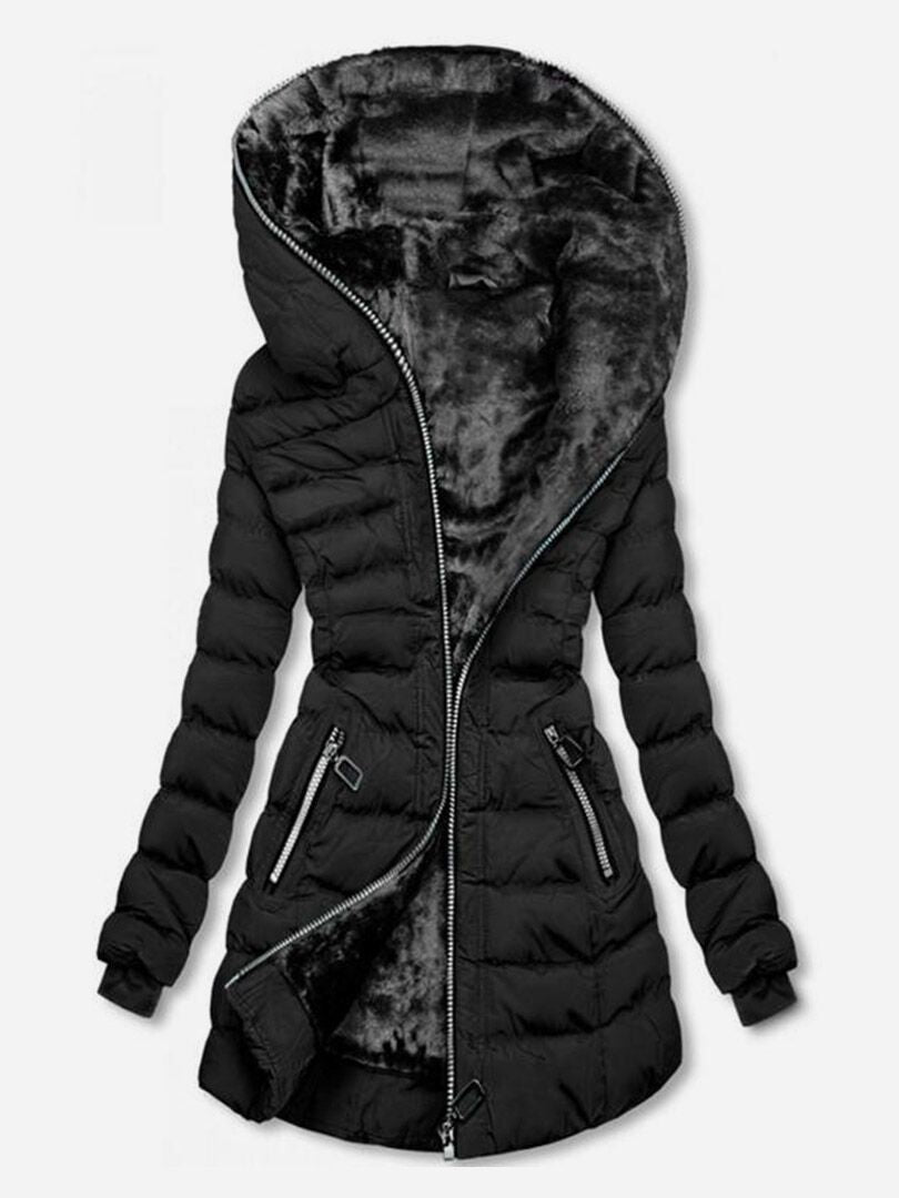 Damen gefütterte Winterjacke mit hohem Kragen und stilvollen Reißverschlusstaschen ModeGeist