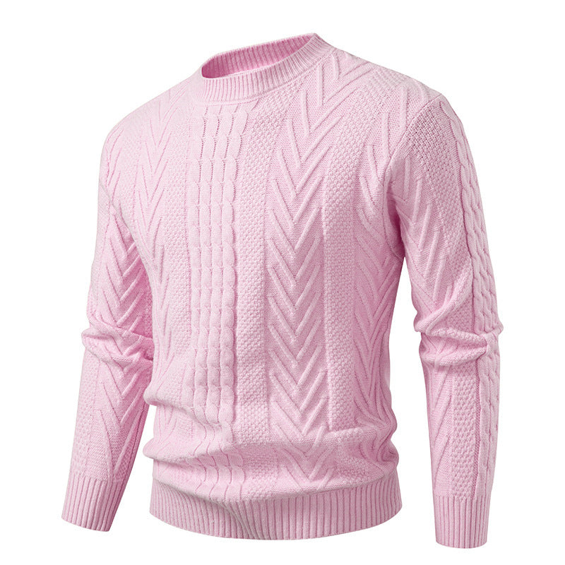 Herren Grobstrickpullover mit Zopfmuster und Rundhalsausschnitt ModeGeist
