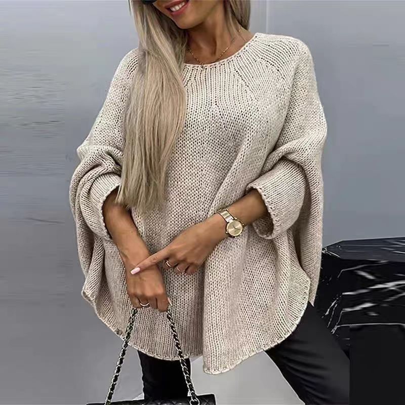 ModeGeist | Strick Cape Pullover Übergröße Passform Grober Wollmix Fledermausärmel