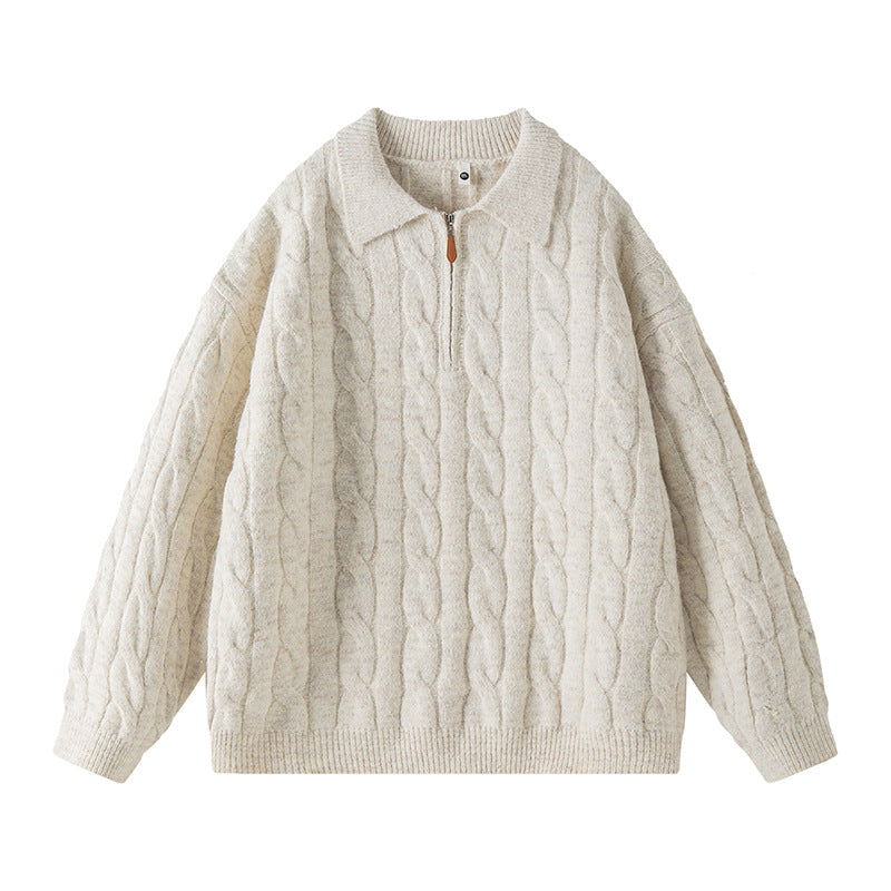 Damen Hochwertiger Strickpullover mit kurzem Reißverschluss und klassischem Kragen ModeGeist