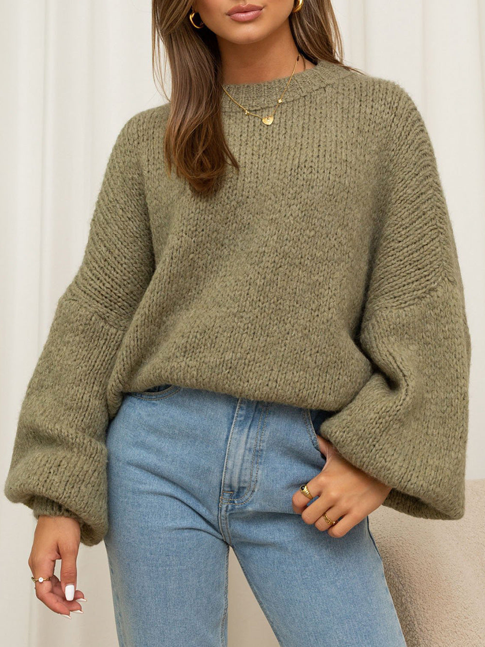 Damen gemütlicher Oversize-Pullover mit voluminösen Ärmeln und weichtexturiertem Strick ModeGeist