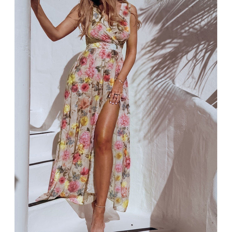Elegantes Maxikleid für Damen mit floralem Muster und Schlitz von MODEGEIST
