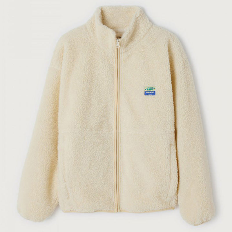Damen Flauschige Fleecejacke mit hohen Kragen und seitlichen Taschen ModeGeist